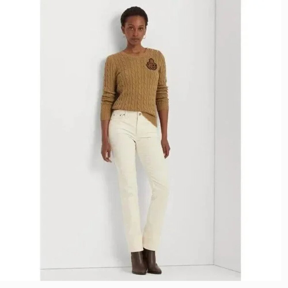 NWT Lauren Ralph Lauren Mid Rise Straight Leg Corduroy Jeans In Winter White 14W